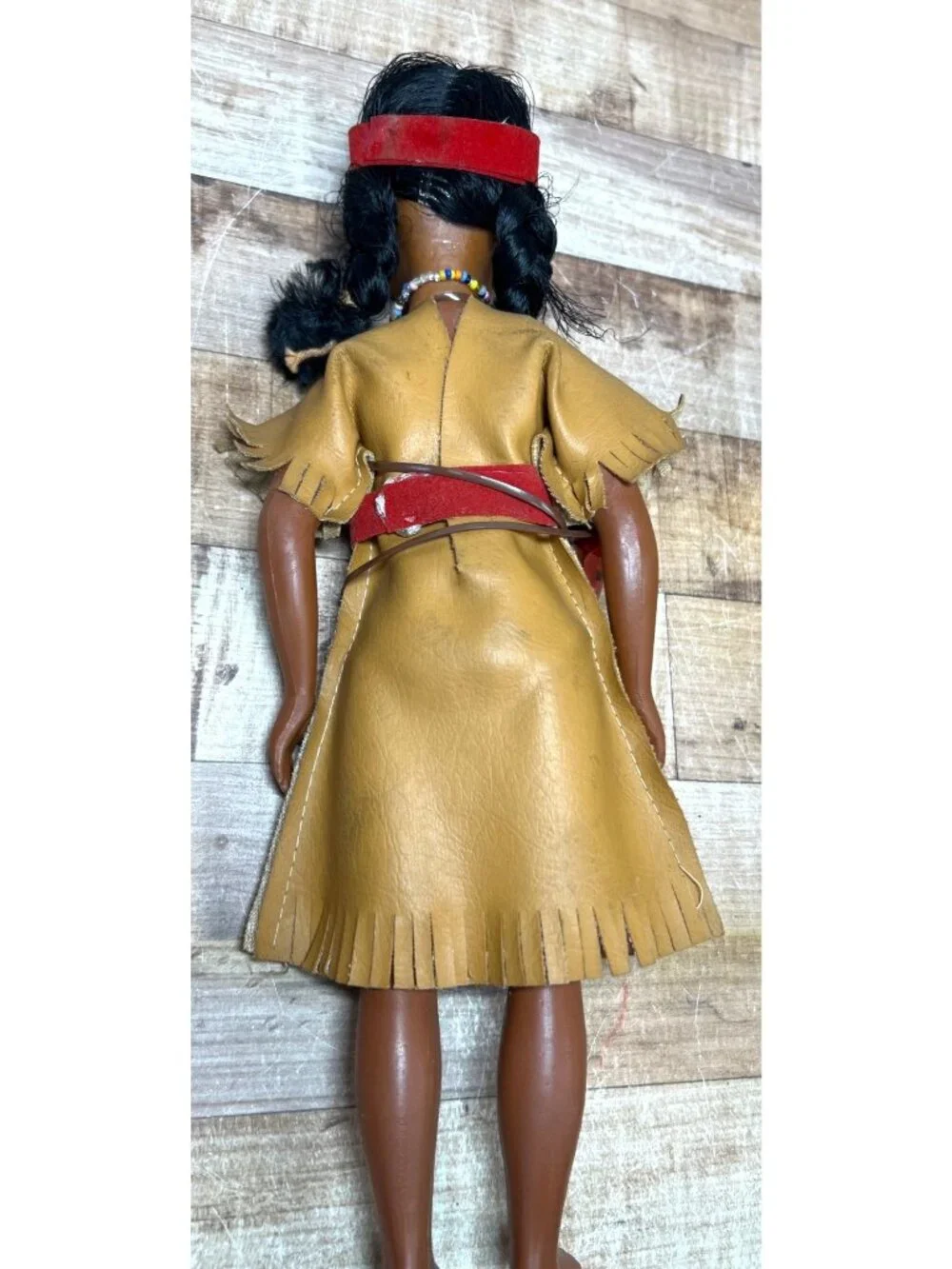 Vintage Native American-Inspired Doll With Beaded Faux Leather Dress - Picture 4 of 4
